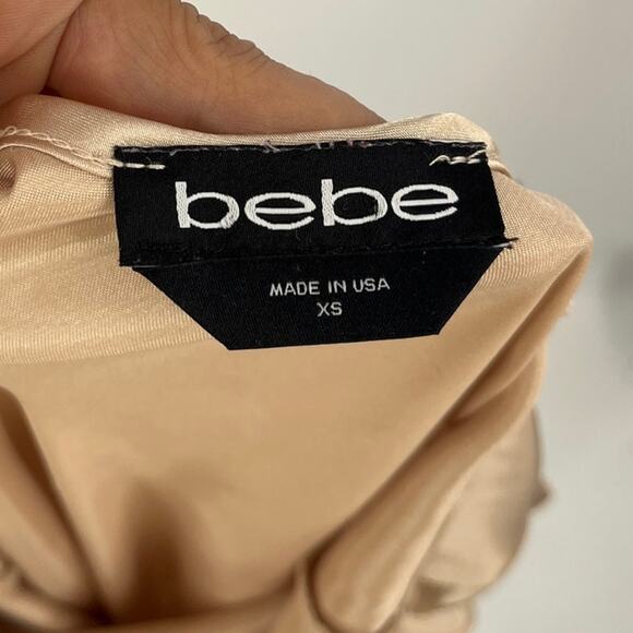 Y2K Bebe Cowl Neck Slip Dress Sz XS Champagne Satin USA Glam 90s Coquette Party - Picture 7 of 10